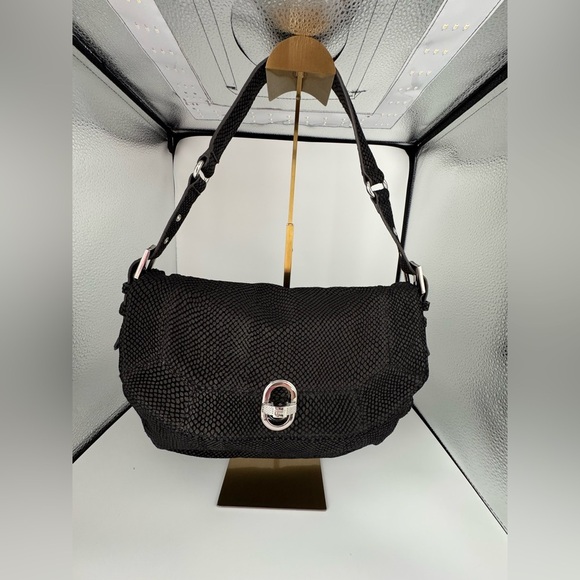 Aimee Kestenberg Genuine Leather Lizard Embossed Shoulder/Crossbody Bag Black - Picture 1 of 17